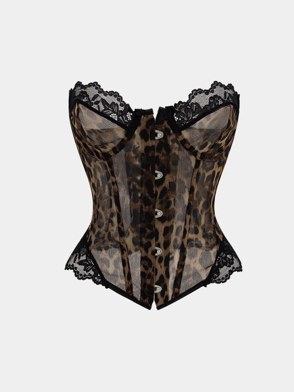 Leopard Lace-Up Waist-Cincher Corset - Black/Brown